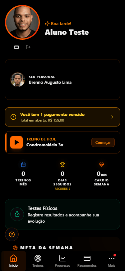 Captura de tela demonstrativa da interface do aluno: Início do Aluno