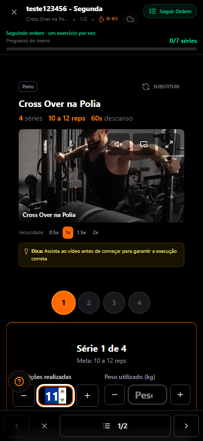 Player de treino do aluno (mobile)